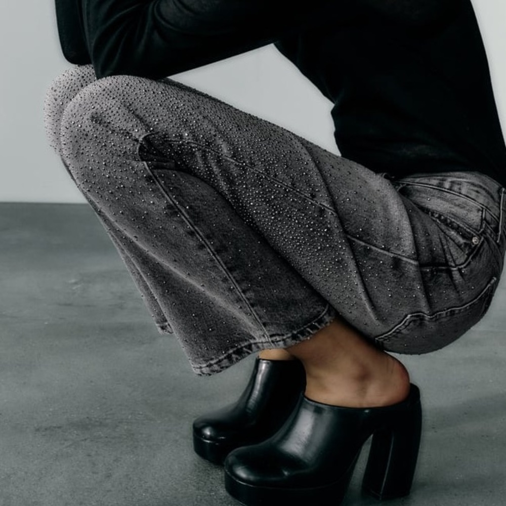 ZARA Rhinestone Mid Rise Jeans